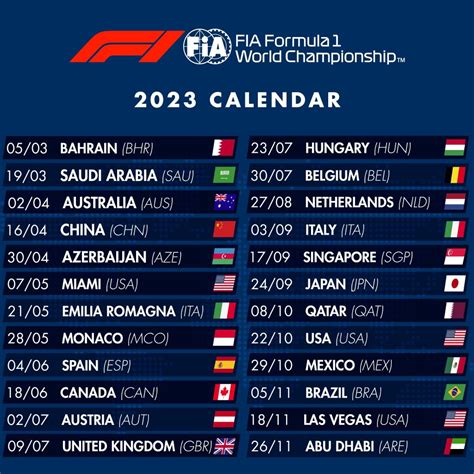 formula 1 grand prix 2023 calendar